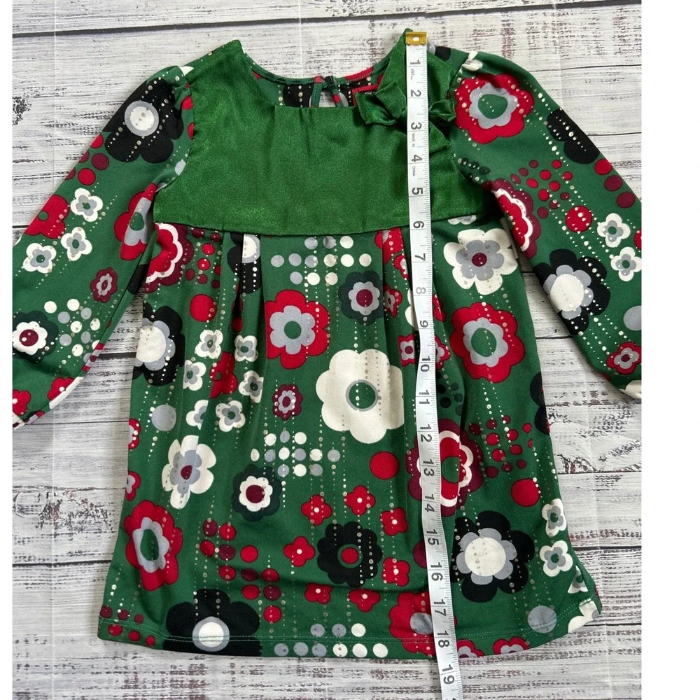 The Childrens Place Floral Dress Kids Green Satin Bow Metallic‎ 24 Months
